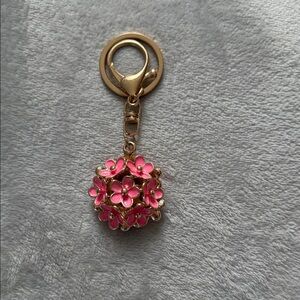 Pink Floral Keychain with Gold Accents